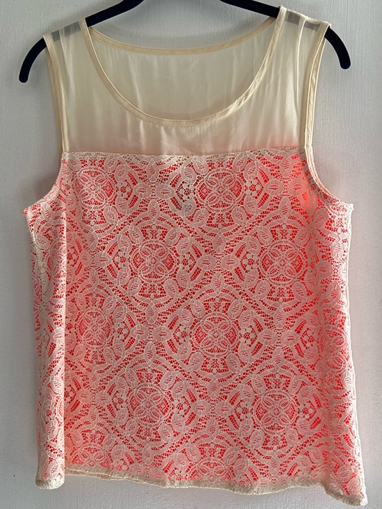 Marc By Marc Jacobs Tops - Marc by Marc Jacobs Coral Lace Overlay Camisole with Cream Mesh Yoke Size S